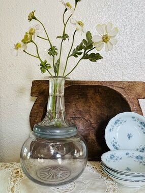 Antique Glass Decanter with Silver Accents